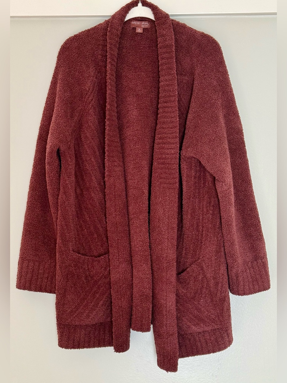Barefoot Dreams CozyChic Ribbed Cardigan XL Burgundy Open Front Soft Lounge